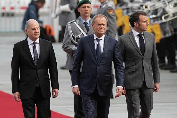 Olaf Scholz, Donald Tusk, Emmanuel Macron (Archiv), via dts Nachrichtenagentur