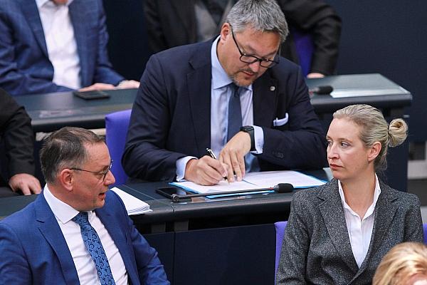 AfD-Spitzenpolitiker Keuter, Chrupalla, Weidel (Archiv), via dts Nachrichtenagentur