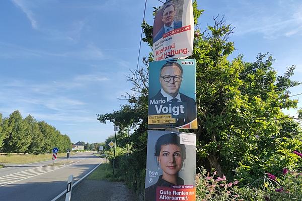 Wahlplakate mit Sahra Wagenknecht, Mario Voigt und Bodo Ramelow zur Landtagswahl in Thüringen (Archiv), via dts Nachrichtenagentur