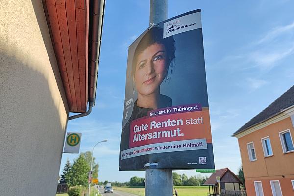 BSW-Wahlplakat zur Landtagswahl in Thüringen 2024, via dts Nachrichtenagentur