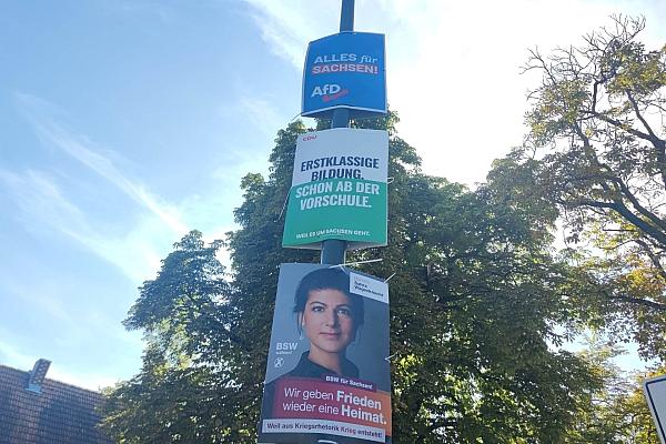 Wahlplakate von AfD, CDU und BSW zur Landtagswahl in Sachsen am 06.08.2024, via dts Nachrichtenagentur