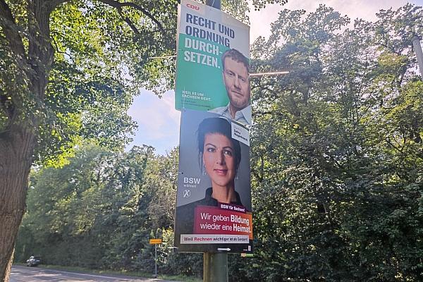 Wahlplakate von CDU und BSW zur Landtagswahl in Sachsen am 06.08.2024, via dts Nachrichtenagentur