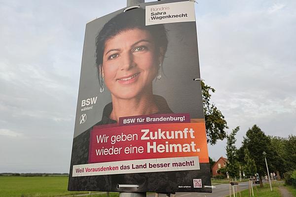 BSW-Wahlplakat mit Sahra Wagenknecht zur Landtagswahl in Brandenburg (Archiv), via dts Nachrichtenagentur