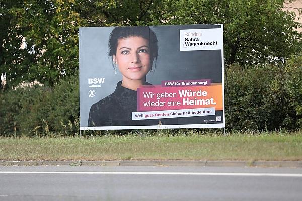 BSW-Wahlplakat zur Landtagswahl in Brandenburg 2024 (Archiv), via dts Nachrichtenagentur