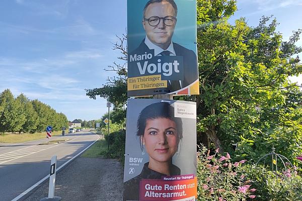 Wahlplakate mit Mario Voigt und Sahra Wagenknecht zur Landtagswahl in Thüringen (Archiv), via dts Nachrichtenagentur