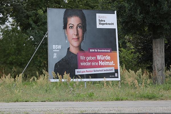 BSW-Wahlplakat mit Sahra Wagenknecht zur Landtagswahl in Brandenburg (Archiv), via dts Nachrichtenagentur